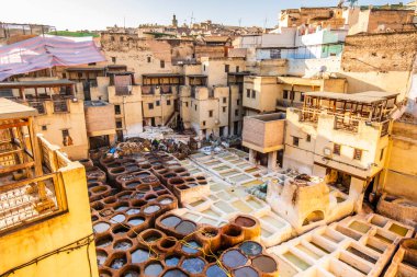 Famous tannery in sunny Fez, Morocco, North Africa