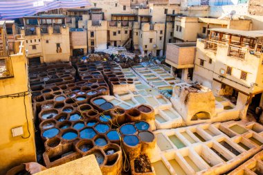 Famous tannery in sunny Fez, Morocco, North Africa