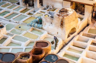 Famous tannery in sunny Fez, Morocco, North Africa