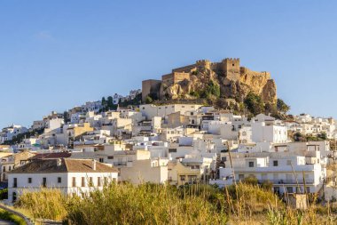 Endülüs 'ün Granada bölgesindeki Salobrena' nın kalesi ve beyaz boyalı mimarisi