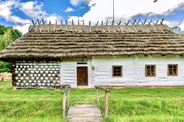 Polonya 'nın Sanok kentindeki Halk Mimarisi Müzesi' nin topraklarında yaz manzarası.