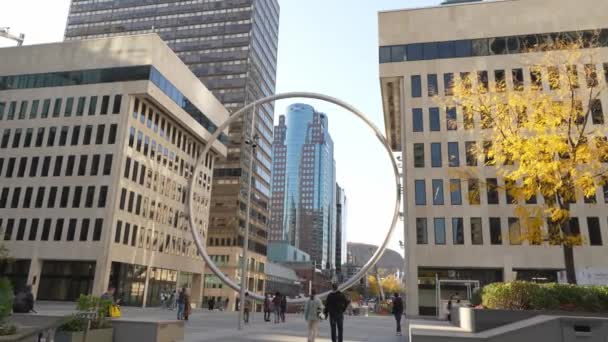 Ring Art Piece Downtown Montreal Big Steel Circle Structure Main — Video Stock