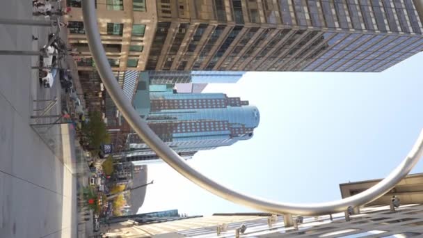 Ring Art Piece Downtown Montreal Big Steel Circle Structure Main — Stockvideo