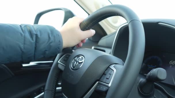 Cinematic Close Driving Shot Toyota Steering Wheel Day Ottawa Canada — Stock video