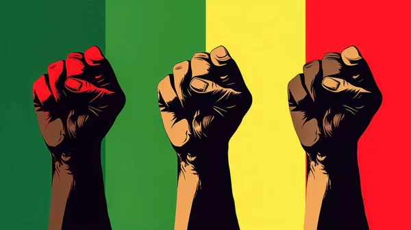 Afroamerikaner Höjde Nävarna Luften Gröna Röda Gula Färger Juneteenth Freedom — Stockfoto