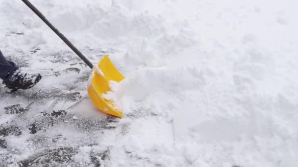 Homem Limpando Neve Sua Entrada Após Uma Tempestade Inverno Canadá — Vídeo de Stock