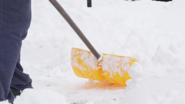 Hombre Sacando Nieve Camino Entrada Después Una Tormenta Invierno Canadá — Vídeo de stock