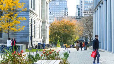 Montreal, Quebec Canada - 27 Ekim 2024: McGill Üniversitesi Açık Kapılar etkinliği güneşli sonbahar gününde bir çok öğrenciyle.