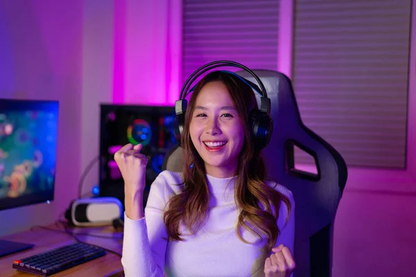 Pro Player Gamer Young Asian Woman Playing Online Video Game Shooting Stock  Photo - Image of excited, focused: 183381816