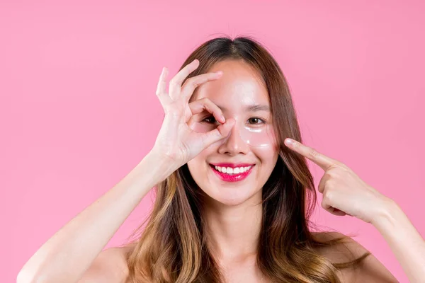 Facial Pele Cuidados Maquiagem Beleza Atraente Jovem Asiático Mulher Aplicação — Fotografia de Stock