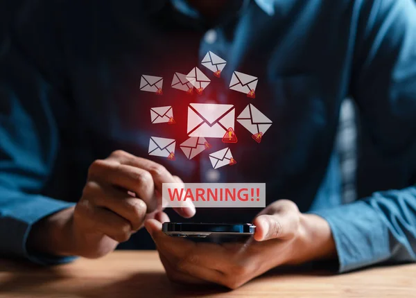 Señal Precaución Advertencia Virus Spam Por Correo Electrónico Para Notificación —  Fotos de Stock