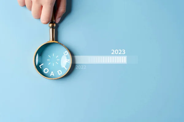 Magnifying Glass Focus Loading Progress 2022 2023 Countdown Merry Christmas — 스톡 사진
