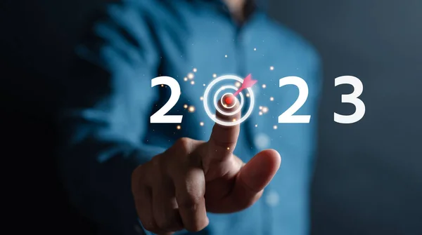 2023 Yılını Hedefleyen Işadamı Geliştirme Hedefleme Geliştirme Liderliği Müşteri Hedef — Stok fotoğraf