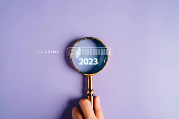 Magnifying Glass Focus Loading Progress 2023 Countdown Merry Christmas Happy — Stock Photo, Image