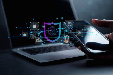 Çevrimiçi ödeme konseptine erişim. Akıllı telefon, bankacılık ve online alışveriş kullanarak bankacılık mobil uygulaması, e-işlem ve finans teknolojisi, e-ticaret çevrimiçi ödeme.