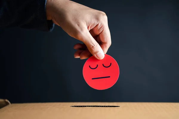 Customer Experience dissatisfied choose bad face emoticon paper cut drop to comment box. Bad review, bad service dislike poor quality, low rating, not good service.