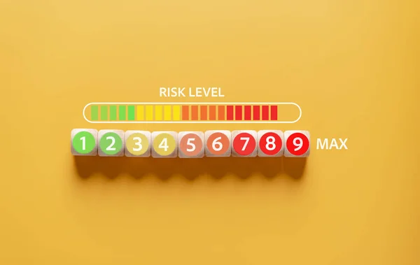 事業上の意思決定とリスク分析のリスク 木製キューブブロックのレベルバーの測定 リスク管理制御と戦略 — ストック写真