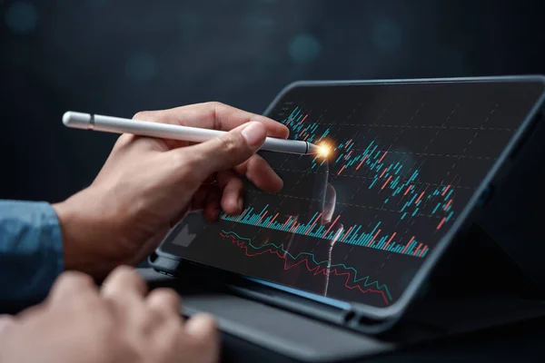 Investor Planning and strategy, Stock market, business people working with technical price graph and indicator, candlestick chart and stock trading tablet screen financial investment growth concept.