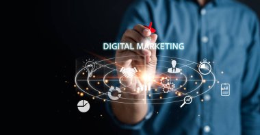 Dijital iş konsepti. yaratıcı, fikir, yenilik, motivasyon planlama geliştirme liderlik ve müşteri hedef grup kavramı.