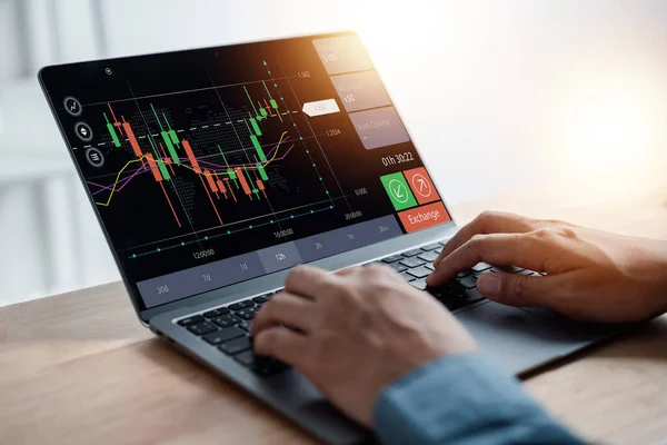 Investor Planning and strategy, Stock market, business people working with technical price graph and indicator, candlestick chart and stock trading computer screen financial investment growth concept