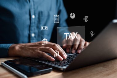 Vergi çevrimiçi ödeme konsepti. Harçlık vergileri, ödeme, hesaplama finansmanı, vergi muhasebesi, istatistik ve veri analitik araştırması, hesaplama, hesaplama vergi iade kavramı