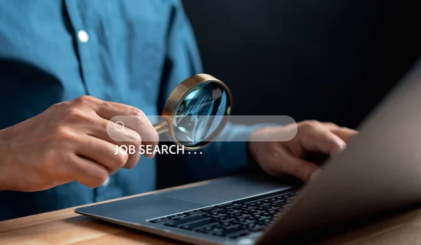 Man Search New Jobs Online New Graduate Recruitment Sites Recruiting — Stock Photo, Image