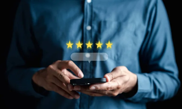 stock image Customer review satisfaction feedback survey concept, User give rating to service experience on online application, Customer can evaluate quality of service leading to reputation ranking of business.