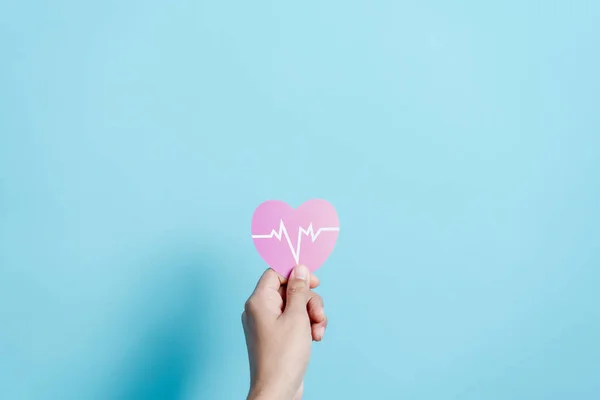 stock image Hand holding red heart donation with pulse cardiogram, health care, organ donation, family life insurance, world heart day, world health day, praying concept