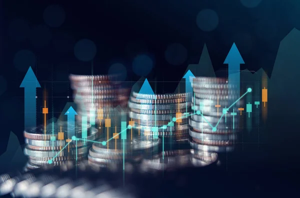 stock image Business finance and investment economy inflation, Capital gain world money economic growth. coin stack financial graph chart, market report on cash currency concept.