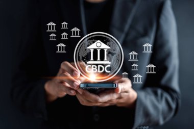 CBDC Merkez Bankası Dijital Para Birimi. Finansal teknoloji değişimi, para ve dijital varlık. Merkez Bankası 'nın dijital para birimi ve farklı para birimlerinde işlem.