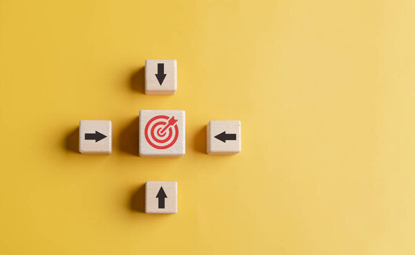 Target objective aiming business improvement. Standardization, certification. Objective customer target development and management concept.