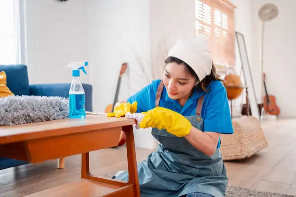Hausarbeit Oder Hauswirtschaft Service Weibliche Reinigung Staub Haus Reinigungsagentur Kleinunternehmen — Stockfoto