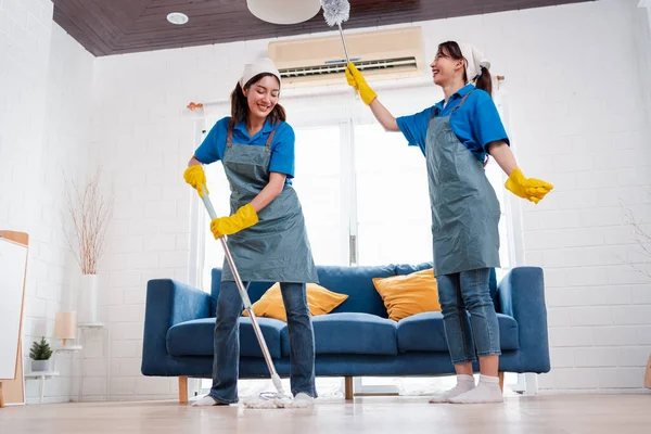 Housework House Keeping Service Two Female Cleaning Dust Home Cleaning — Stock Photo, Image