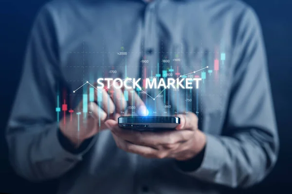 Uomo Affari Con Valore Del Grafico Del Mercato Azionario Concetto — Foto Stock