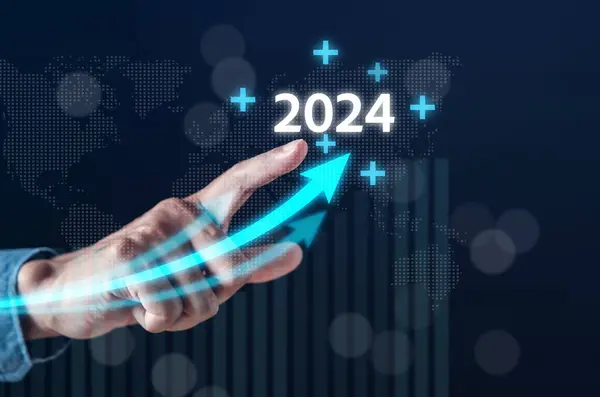 Указывая Стрелу Наступающим 2024 Годом Графиком Обратным Отсчетом Наступающим 2024 — стоковое фото