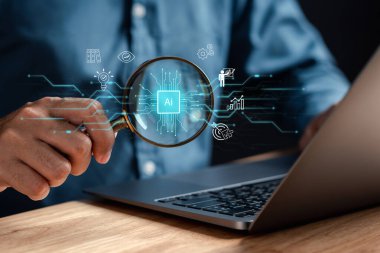 Sohbet ai akıllı robot sistem zekası kullanan kullanıcı. Yapay Zeka ile sohbet etmek, geliştirmek ve üretmek. Gelecekçi teknoloji, çevrimiçi sistemde robot.