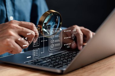 İş bilgileri, teknoloji, teknoloji ve ağ kurumsal konseptini planlamak için teknoloji işlemcisiyle birlikte belge ai yapay zeka sürecinin veri analizi.