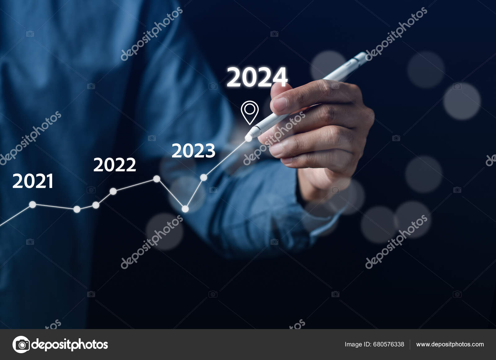 Pointing Happy New Year 2024 Chart Graph Countdown Merry Christmas