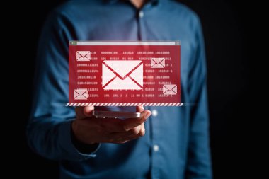 E- posta kutusunu ve spam virüsünü uyarın. Uyarı uyarısı: İnternet mektup güvenliği, çöp ve çöp postaları ve gizli bilgiler..