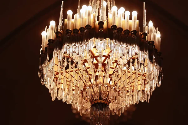 Elegant Luxury Crystal Chandelier Ceiling Beautiful Chandelier Emphasis Luxury Used — Stock Photo, Image