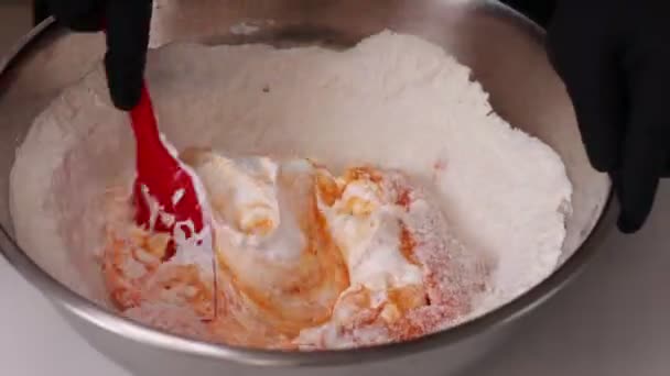 Pasta Şefi Silikon Spatulayı Fransız Çöl Çöl Kurabiyeleri Için Portakal — Stok video