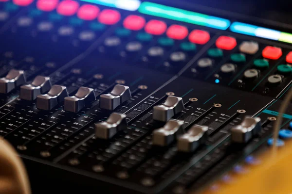Concert Sound Mixer Panel Volume Regulators Professional Audio Light Equipment — Stock Photo, Image