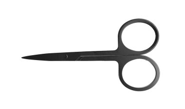 Çelik manikür ve pedikür aletleri beyaza izole edilmiş ve fotokopi alanı var. Klasik metal tırnak makası. Yerel çivi bakım nesneleri