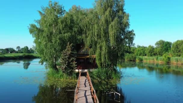 Piękny Widok Lotu Ptaka Krajobraz Starych Drewnianych Rybaków Myśliwych Domu — Wideo stockowe