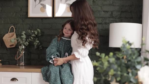 Mothers Day Sensitive Young Mom Embraces Her Little Adorable Daughter — Stock Video