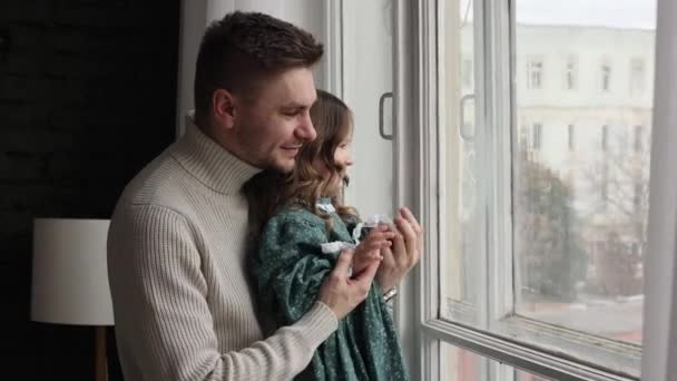 Fathers Day Happy Loving Young Dad Embracing Adorable Little Daughter — Stock Video