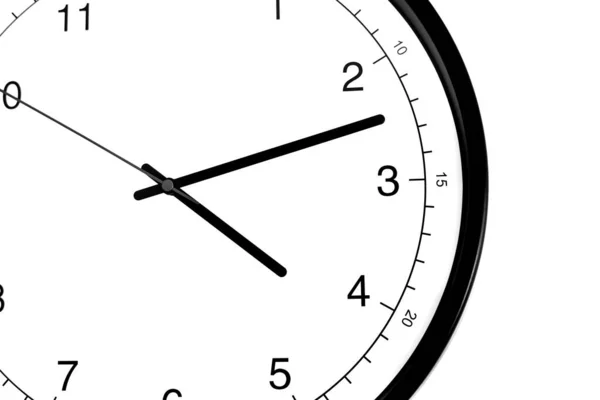 Parte Relógio Parede Plana Analógica Fundo Parede Branca Quatro Horas — Fotografia de Stock