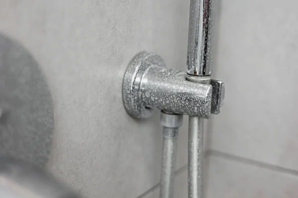 Dirty Calcified Shower Mixer Tap Faucet Limescale Plaque Hard Water — Stock Photo, Image
