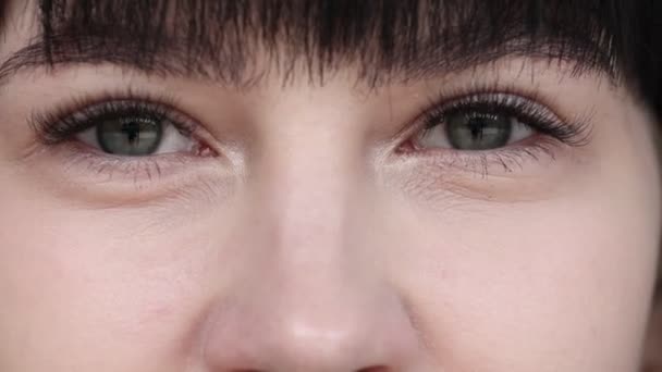 Portret Młodej Pięknej Kobiety Zielonymi Oczami Uśmiechniętej Patrzącej Kamerę Piękna — Wideo stockowe