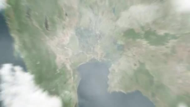 地球从太空放大到曼谷 泰国的民主纪念碑 然后通过云层和大气变焦进入太空 卫星视图 旅行介绍 — 图库视频影像